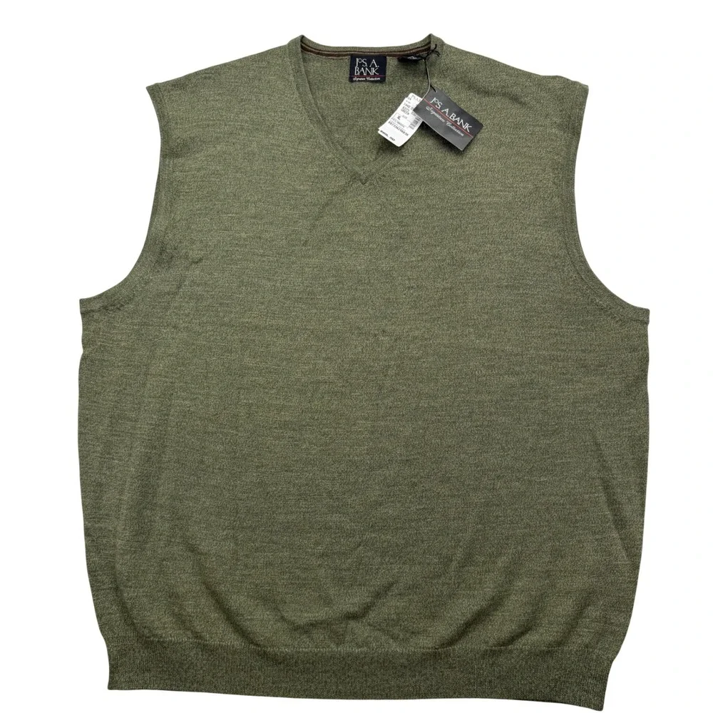 Jos. A. Bank Sweater Vest Mens XL Green Signature Collection Merino Wool V-Neck